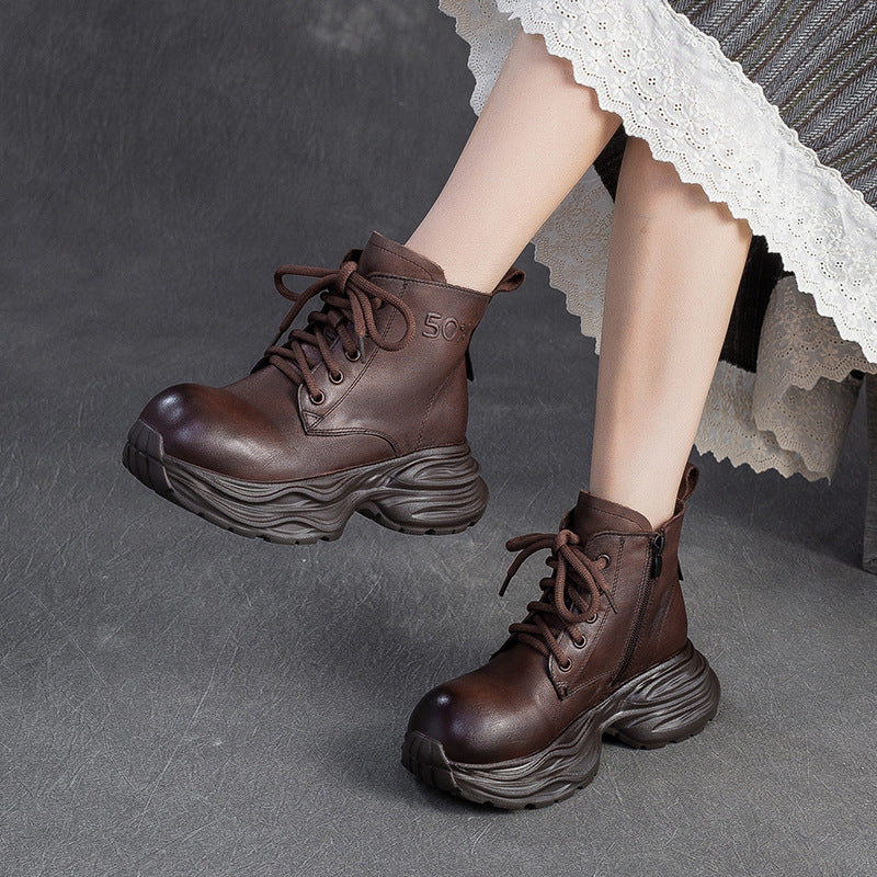 Women's Vintage Leather Platform Ankle Boots