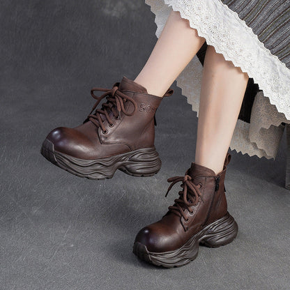 Women's Vintage Leather Platform Ankle Boots