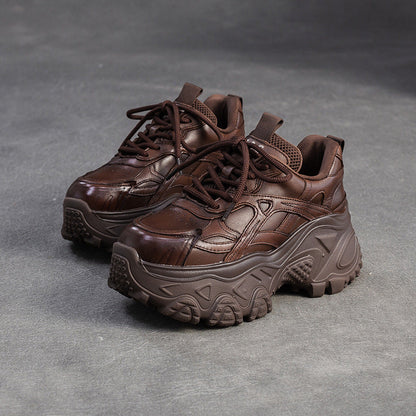 Women's Plain Leather Chunky Platform Sneakers-RAIIFY