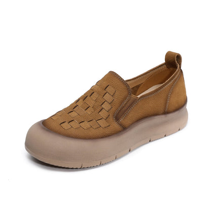 Women's Retro Woven Leather Casual Loafers-RAIIFY