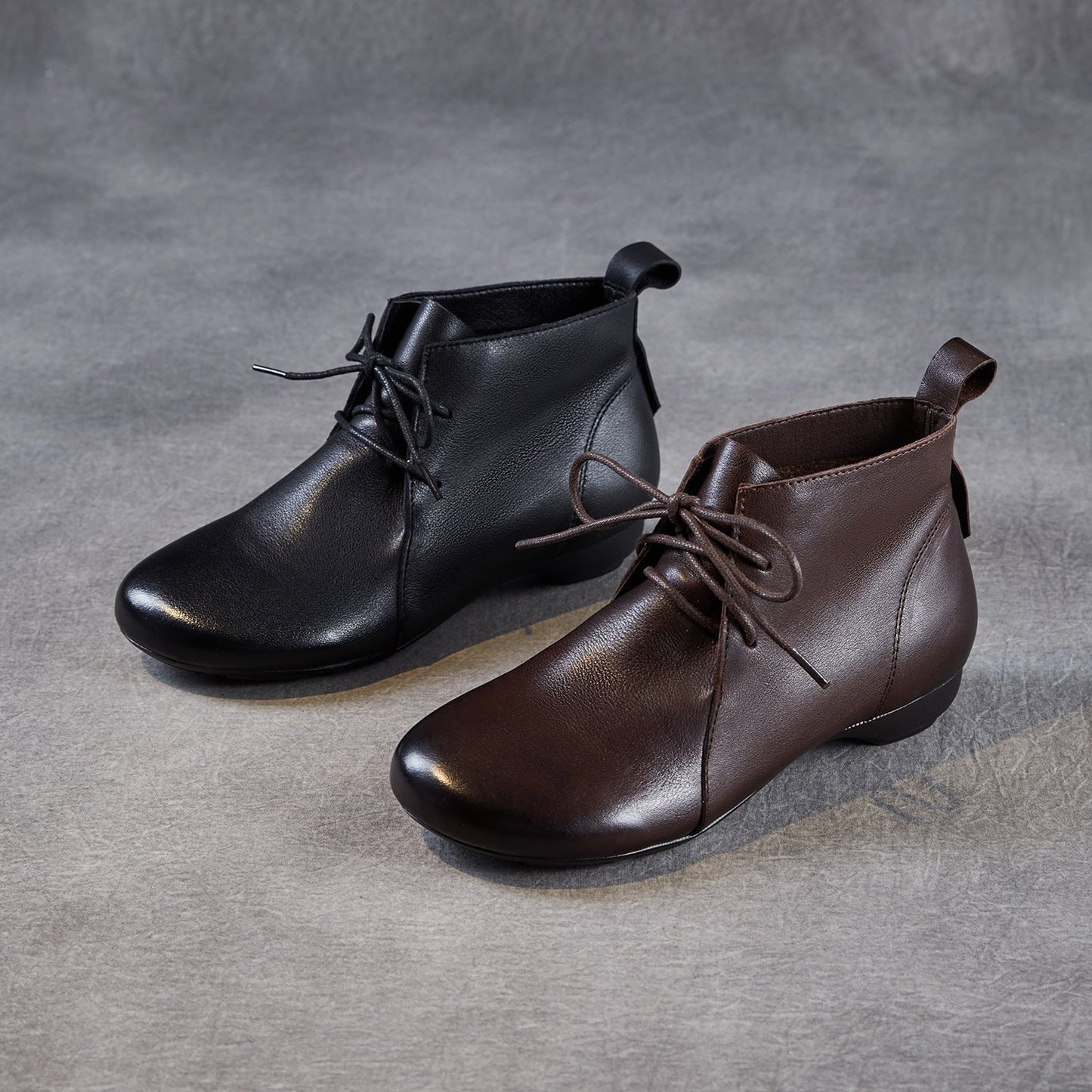 Women's Plain Leather Lace-up Casual Ankle Boots