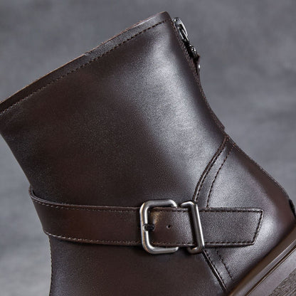 Women's Vintage Leather Buckle Strap Ankle Boots