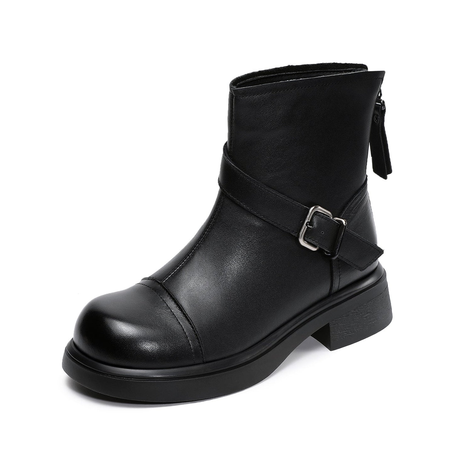 Women's Vintage Leather Buckle Strap Ankle Boots-RAIIFY