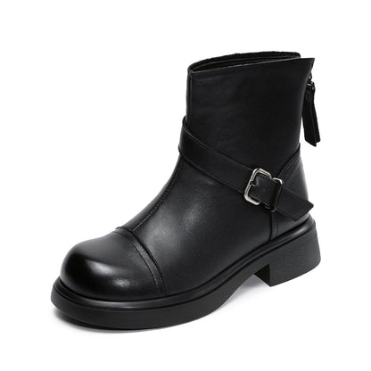 Women's Vintage Leather Buckle Strap Ankle Boots-RAIIFY
