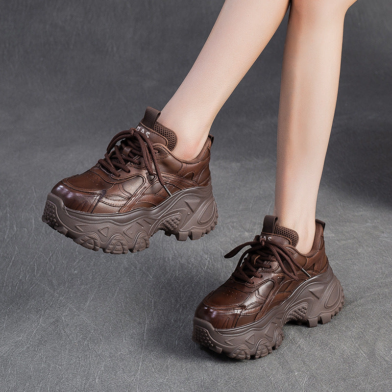 Women's Plain Leather Chunky Platform Sneakers