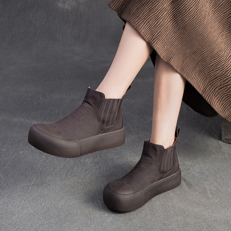 Women's Retro Leather Casual Slip-on Ankle Boots