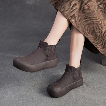 Women's Retro Leather Casual Slip-on Ankle Boots