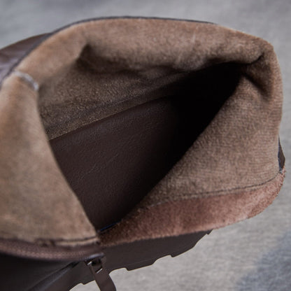 Women's Classic Plain Leather Buckle Platform Ankle Boots