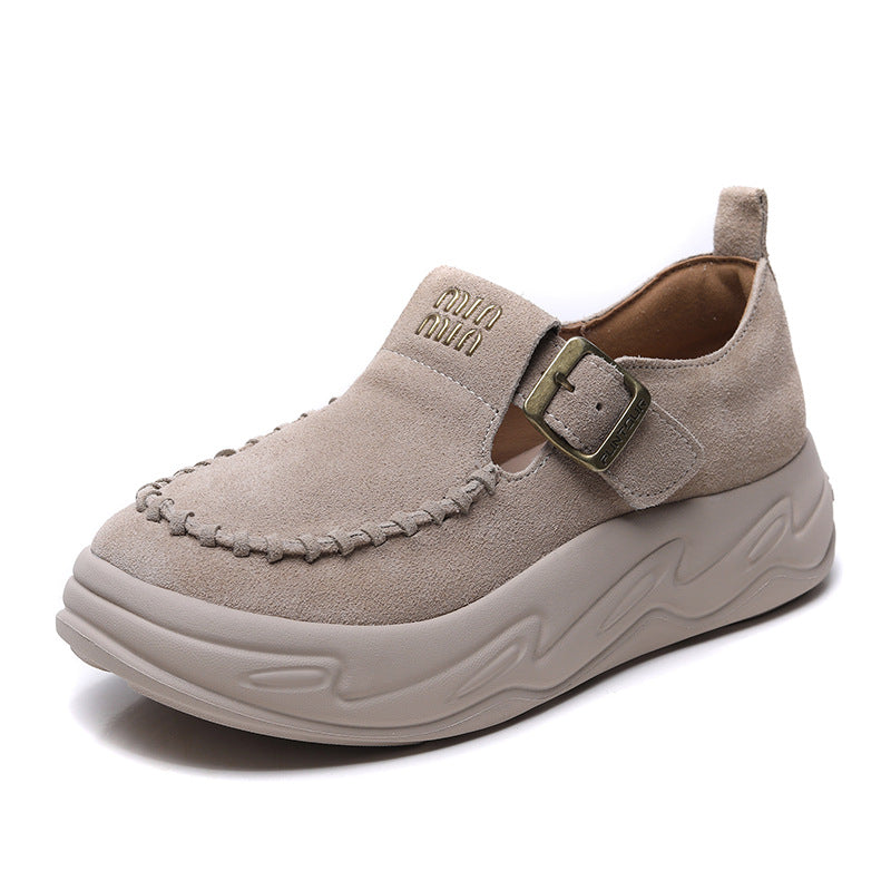 Women's Handmade Leather Platform Slip-on Loafers-RAIIFY