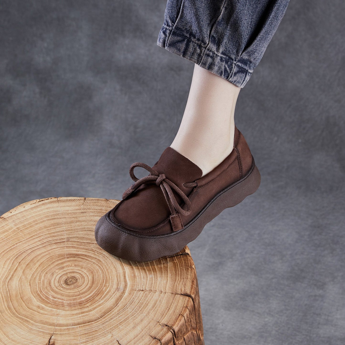 Women's Vintage Leather Lace-up Flat Casual Shoes