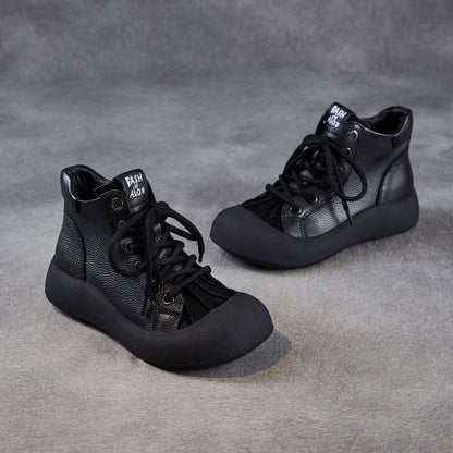 Women's Plain Leather Comfort Casual Flat Ankle Boots