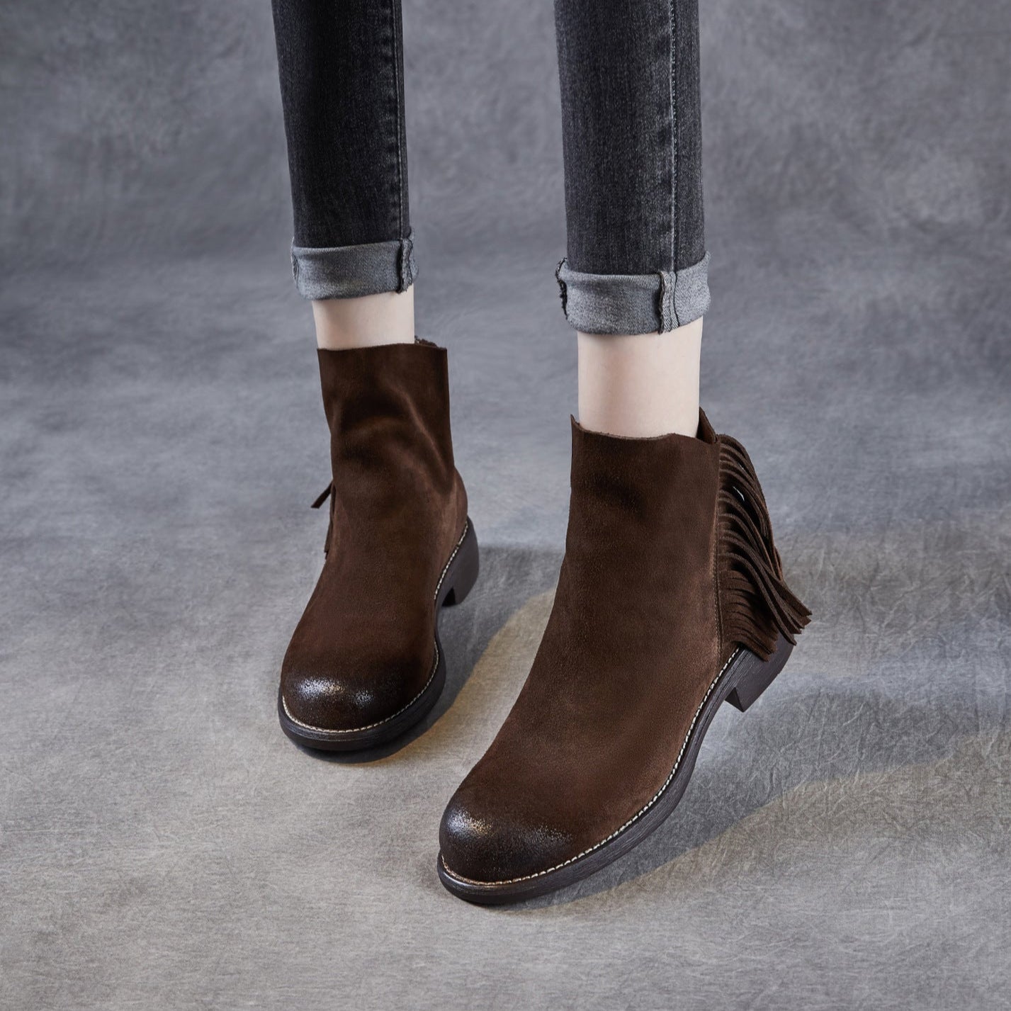 Women's Retro Plain Suede Tassels Ankle Boots