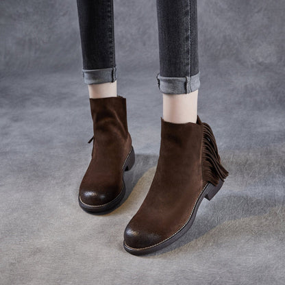 Women's Retro Plain Suede Tassels Ankle Boots