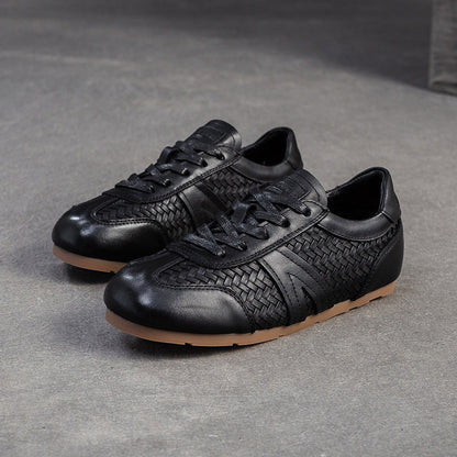 Women's Vintage Leather Woven Casual Shoes-RAIIFY