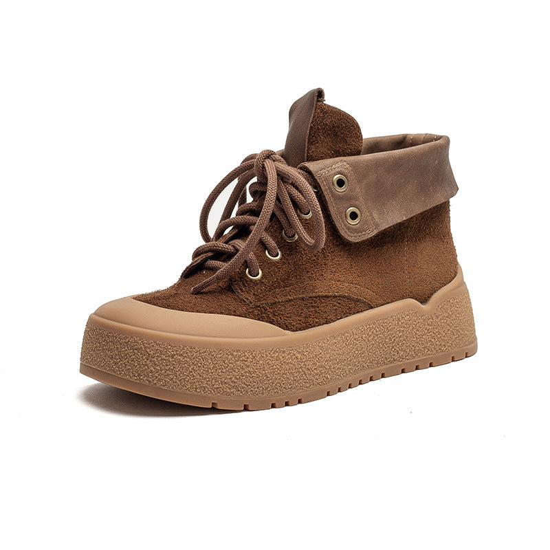 Women's Plain Soft Leather Flat Casual Ankle Boots