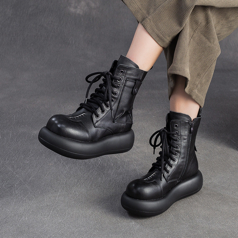 Women's Retro Leather Casual Platform Boots