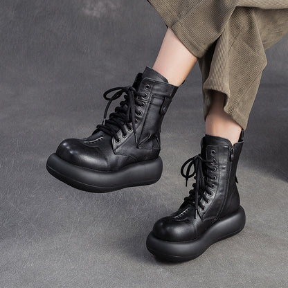 Women's Retro Leather Casual Platform Boots