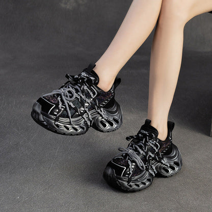 Women's Stylish Rhinestone Chunky Platform Dad Sneakers