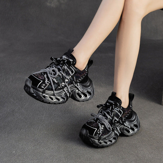 Women's Stylish Rhinestone Chunky Platform Dad Sneakers