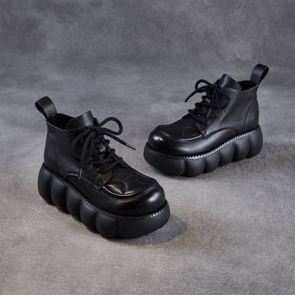 Women's Soft Leather Chunky Platform Ankle Boots