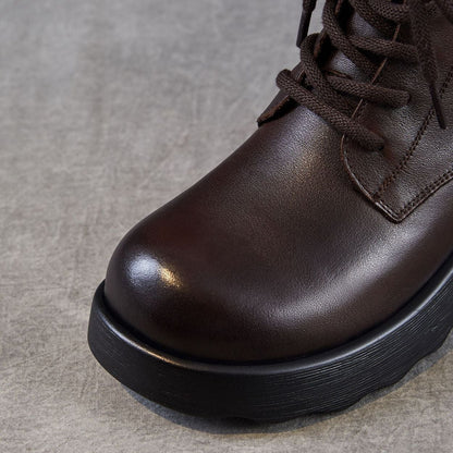 Women's Soft Breathable Leather Low Heel Ankle Boots