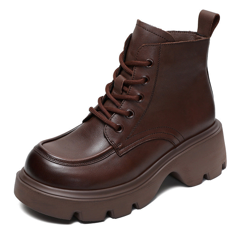 Women's Vintage Leather Casual Platform Ankle Boots-RAIIFY
