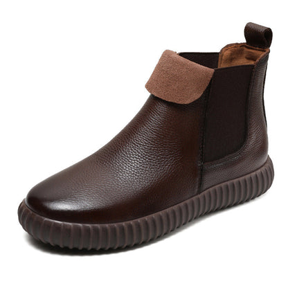 Women's Minimalist Leather Flat Ankle Boots-RAIIFY