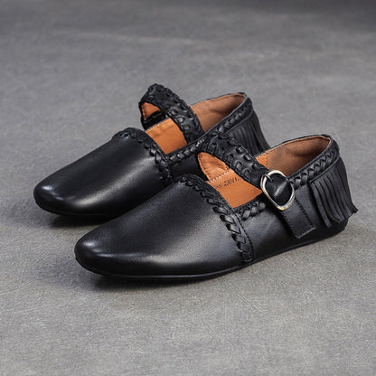 Women's Vintage Leather Tassel Soft Flats-RAIIFY