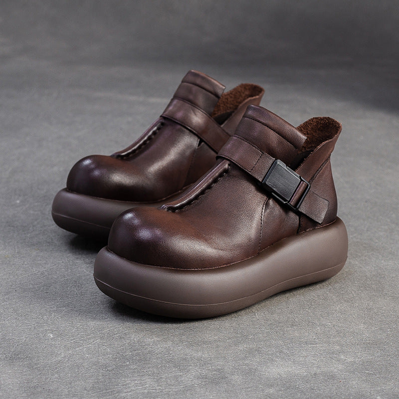 Women's Minimalist Plain Leather Platform Ankle Boots-RAIIFY