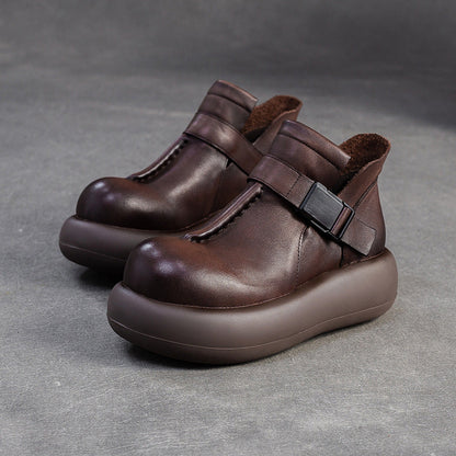 Women's Minimalist Plain Leather Platform Ankle Boots-RAIIFY