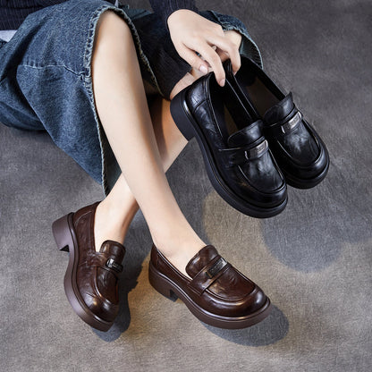 Women's Vintage Plain Leather Casual Loafers