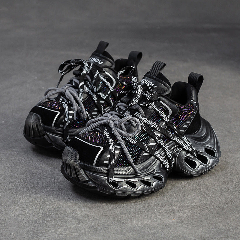 Women's Stylish Rhinestone Chunky Platform Dad Sneakers