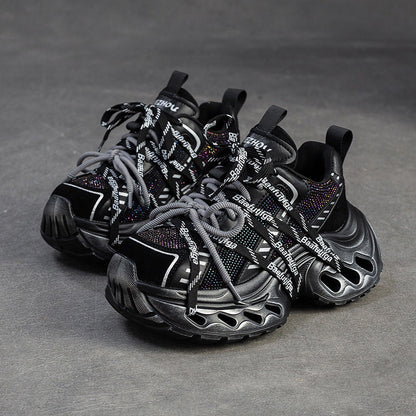 Women's Stylish Rhinestone Chunky Platform Dad Sneakers