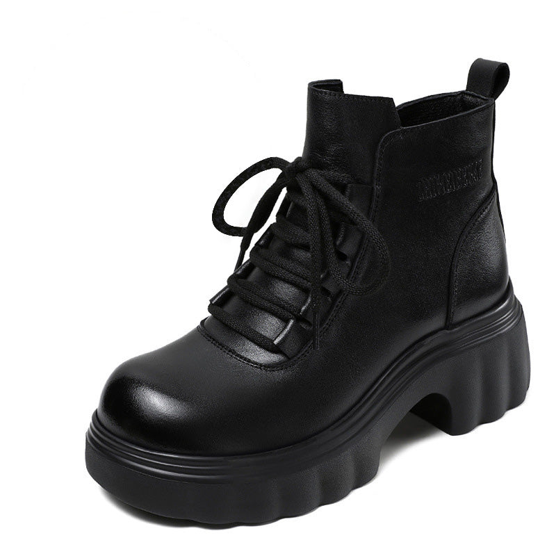 Women's Retro Minimalist Leather Chunky Heel Ankle Boots-RAIIFY