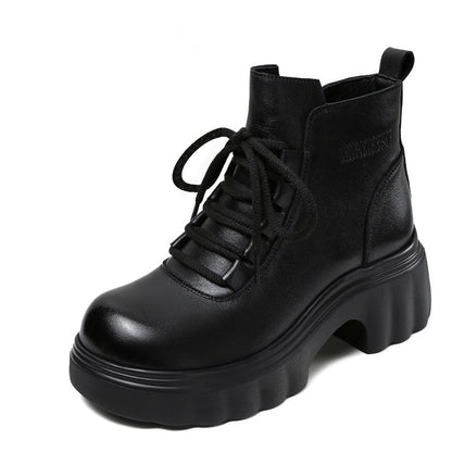 Women's Retro Minimalist Leather Chunky Heel Ankle Boots-RAIIFY