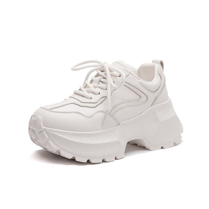 Women's Plain Quilted Leather Chunky Platform Sneakers