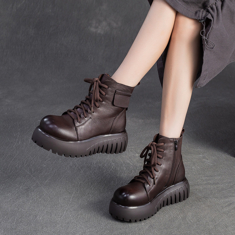 Women's Vintage Leather Casual Platform Boots