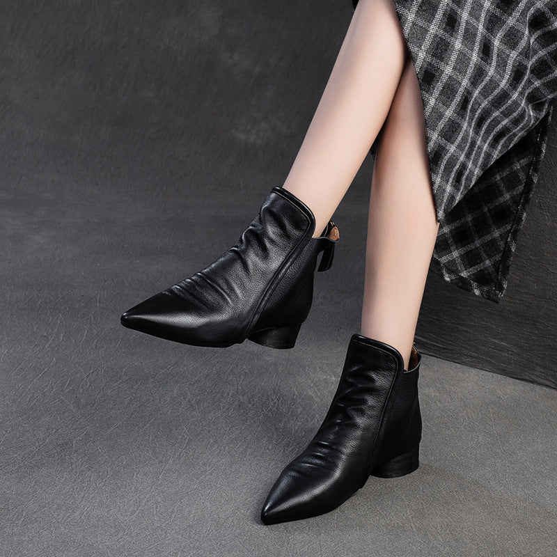 Women's Vintage Soft Leather Pointed Toe Ankle Boots