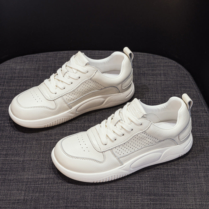 Women's Perforated Cowhide Leather White Sneakers