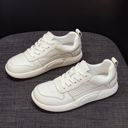 Women's Perforated Cowhide Leather White Sneakers