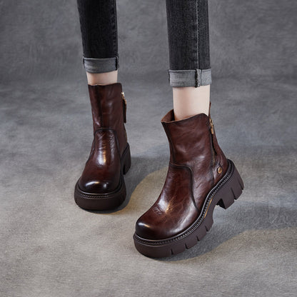 Women's Vintage Leather Chunky Platform Boots