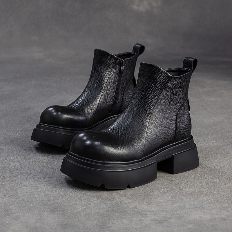 Women's Minimalist Plain Leather Platform Ankle Boots-RAIIFY