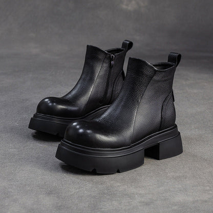 Women's Minimalist Plain Leather Platform Ankle Boots-RAIIFY