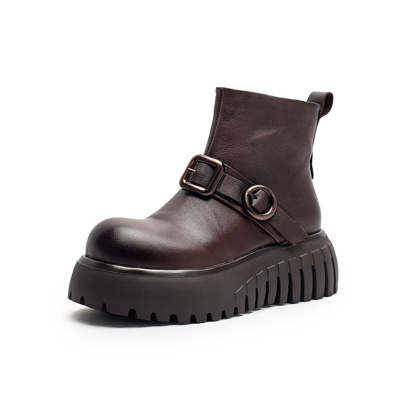 Women's Vintage Leather Casual Ankle Platform Boots