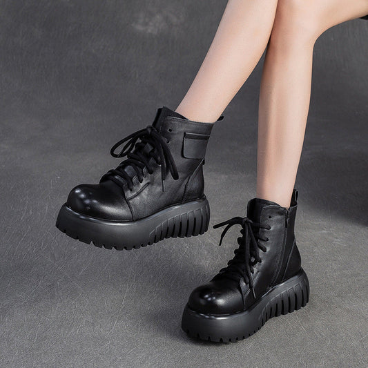Women's Vintage Leather Casual Platform Boots