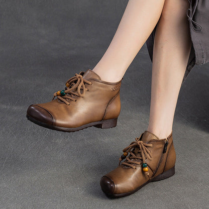 Women's Vintage Leather Comfort Flat Ankle Boots
