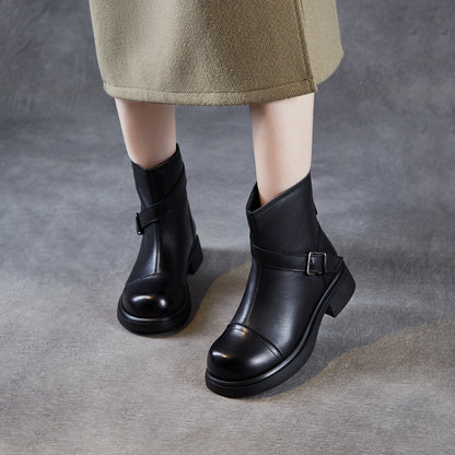 Women's Vintage Leather Buckle Strap Ankle Boots