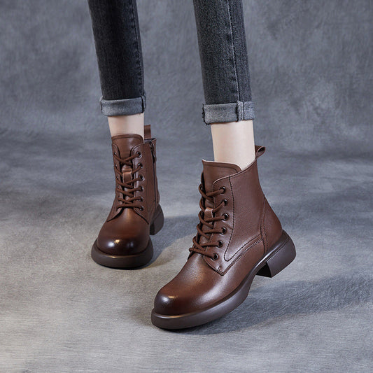 Womne's Retro Plain Soft Leather Ankle Boots