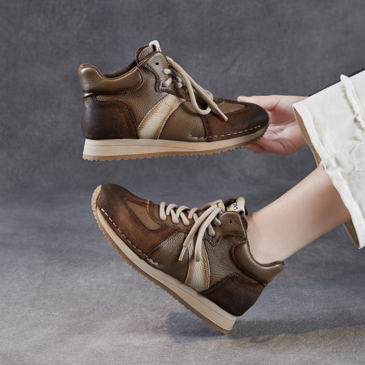 Women's Retro Quilted Leather High Top Casual Sneakers
