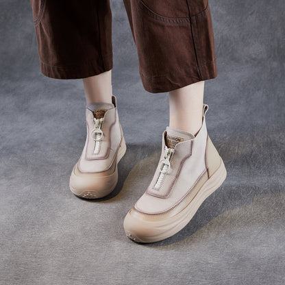 Women's Retro Leather Front Zipper Martin Boots